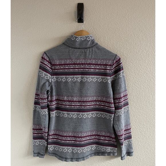 Old Ranch Womens Quarter Zip Athletic Top Gray Fair Isle Size M Lightweight - Picture 3 of 7